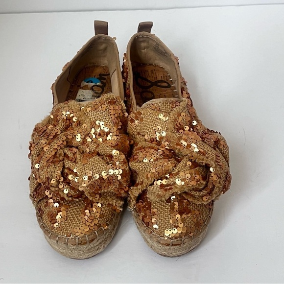 Sam Edelman Women's Cabrera Platform Burlap Gold Sequin Size 10 ⬇️ - Picture 6 of 8